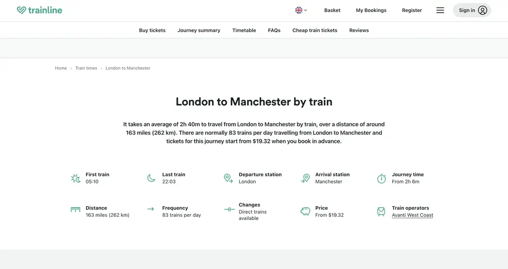 Example from Trainline website (Sept 2024)